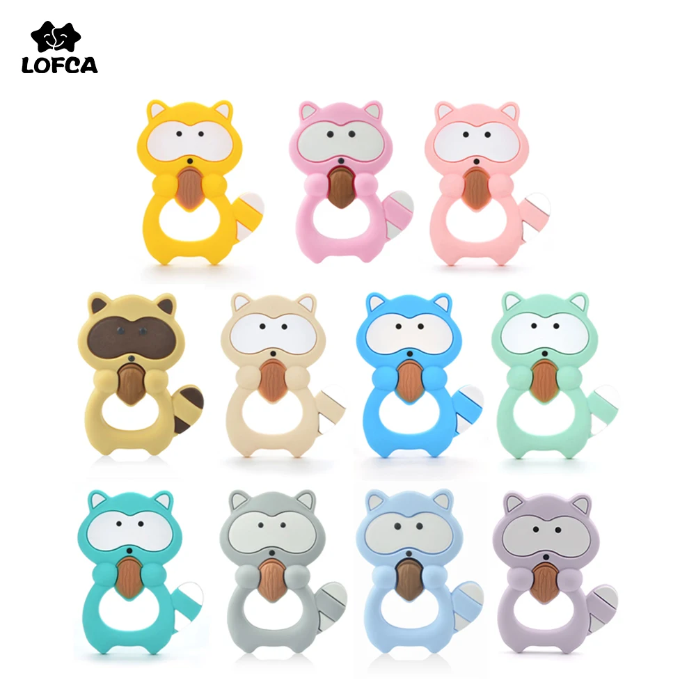 LOFCA-mordedor de mapache de silicona para dientes, accesorios de chupete de dibujos animados para lactancia, grado alimenticio libre de BPA, juguetes para beb&eacute;s, pulsera DIY-0
