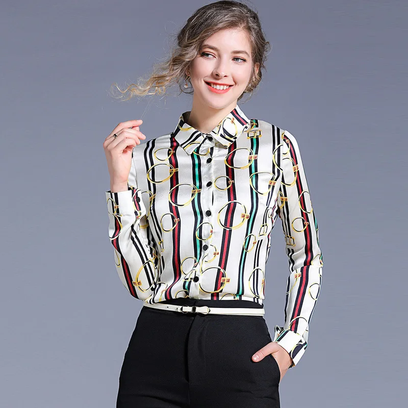 

Stripped chemise femme Long Sleeves blusas mujer de moda Turn Down Collar camisas de mujer Button Up blusas y camisas Shirts Top