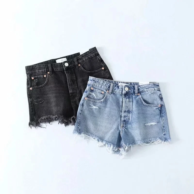 

Джинсовые Бермуды женские с дырками, с завышенной талией, в винтажном стиле