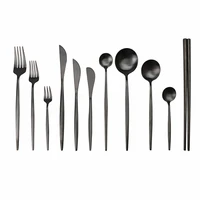 matte black cutlery set tableware silverware stainless steel luxury flatware home fork spoon knife chopsticks kitchen dinner set