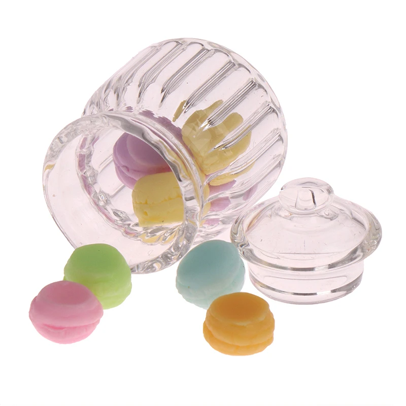 

1:12 миниатюрная стеклянная бутылка для кукольного домика банка для конфет + 8 шт. кухонная банка для хранения Макарон модель игрушки Аксессуа...