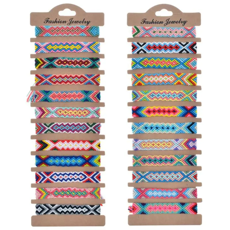 

12 шт. богемный Летний Пляжный красочный плетеный пеньковый шнур с кисточками в стиле бохо, этнический браслет дружбы, регулируемый браслет ...