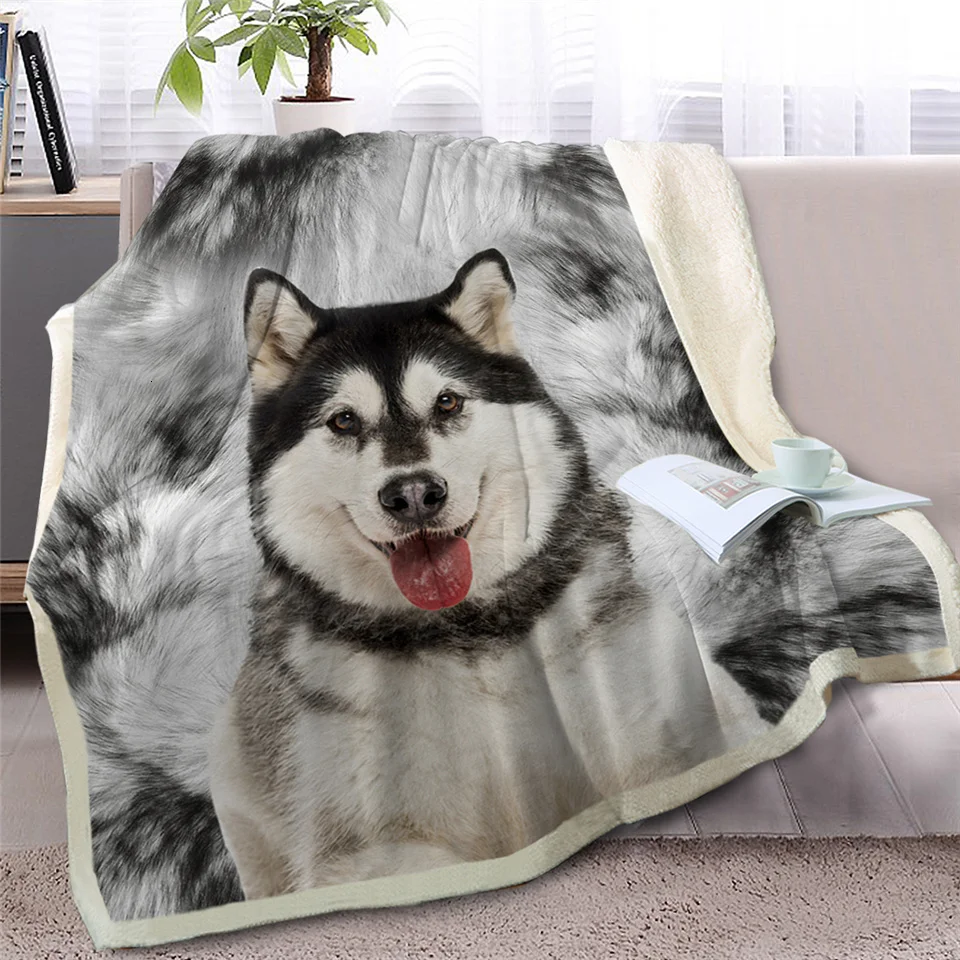 Blesslive Alaskan Malamute плед на кровать диван 3D животное собака шерпа Флисовое одеяло Хаски покрывала тонкое одеяло 150x200 см