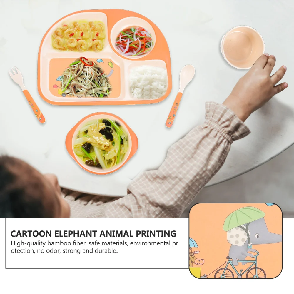 

1 Set Cartoon Child Baby Tableware Set Bamboo Fiber Compartmental Dinner Plate