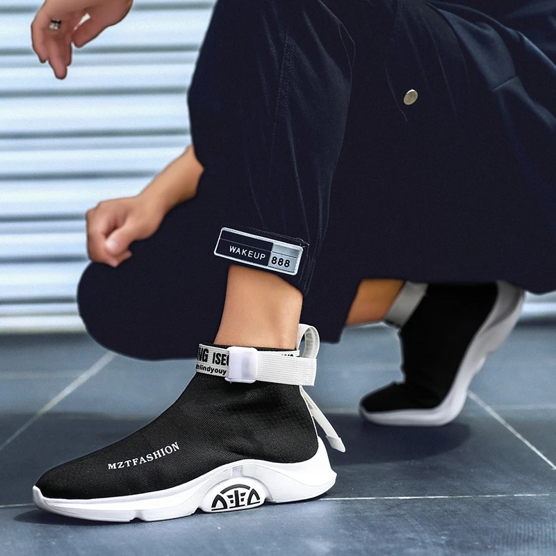 

Fashion High Top Sneakers For Men Flying Weaving Sock Running Shoes Anti-Slip Outdoor Jogging Zapatillas High Quality Footwear