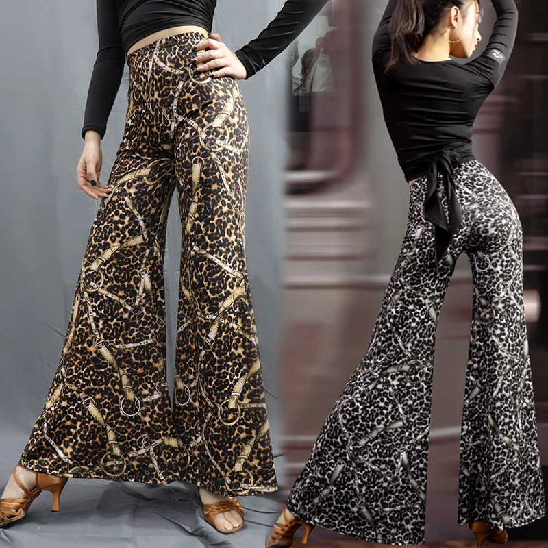 Модные туфли для латинских танцев Штаны с леопардовым принтом широкие брюки