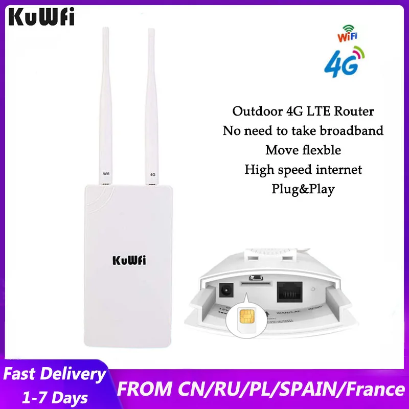 

KuWFi 4G WIFI маршрутизатор 150 Мбит/с Открытый CAT4 LTE с sim-картой внешний 2 антенны RJ45 LAN порт Wi-Fi маршрутизатор для ip-камеры
