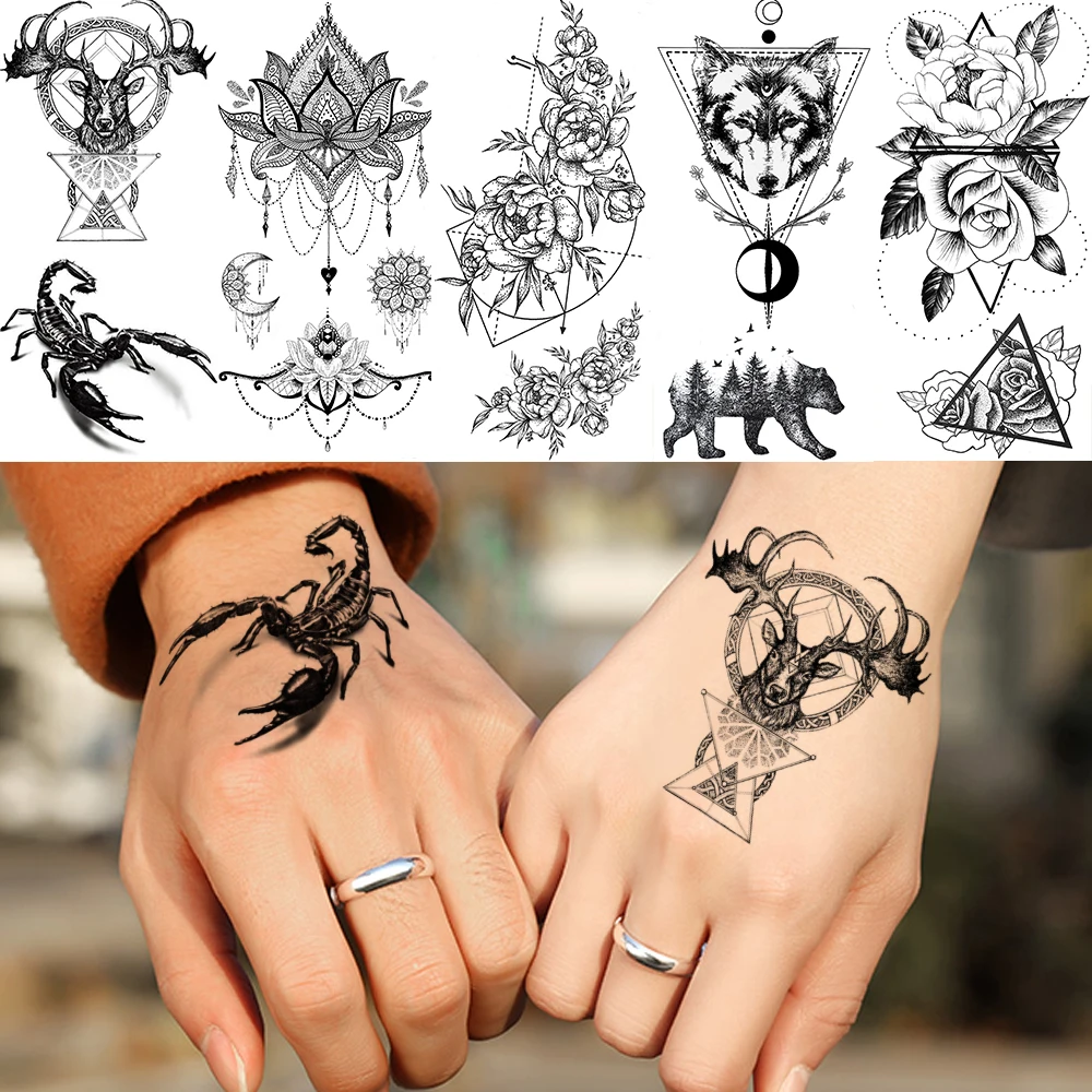 Креативная временная татуировка с оленем скорпионами искусственная