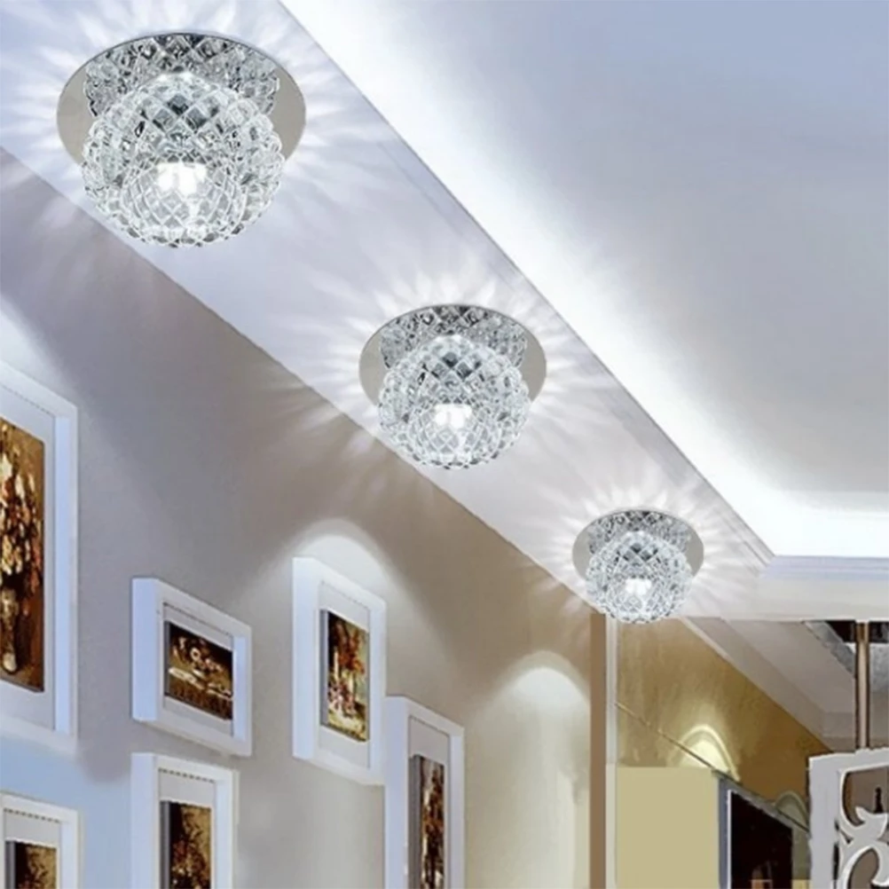 Lámpara LED de 5W para el techo, lámpara LED de techo de cristal moderno, vestíbulo, pasillo, entrada, sala de estar, cristal Lámpara de techo de cristal LED para sala de estar con luz de techo de cristal Lámpara de te