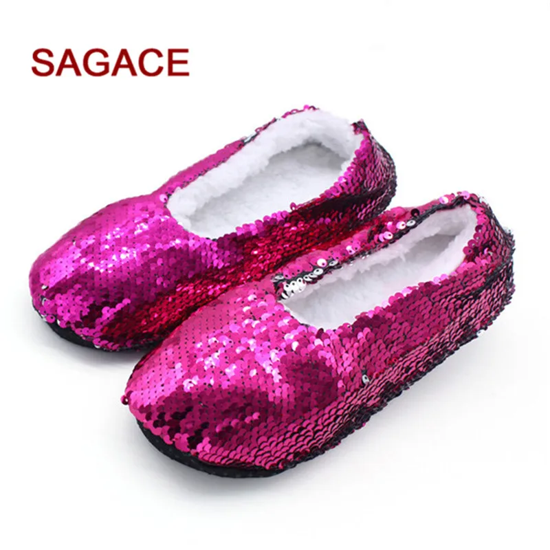 Женская зимняя обувь снежные домашние тапочки женские блестящие цветные блестки
