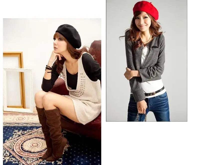

Good quality Fashion New Women Wool Solid Color Beret Female 2022 Caps Warm Walking Hat Cap