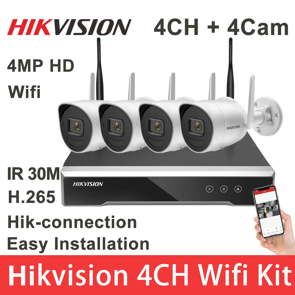 

Комплект видеонаблюдения Hikvision, система видеонаблюдения с Wi-Fi, сетевой видеорегистратор, 4 МП, HD-видеонаблюдение, наружное ночное видение, ко...
