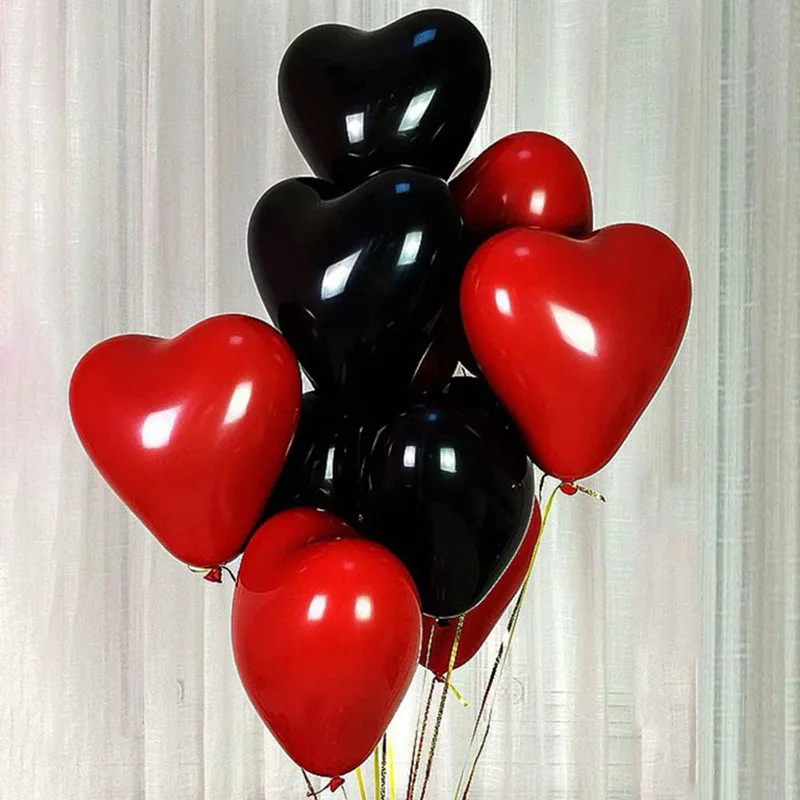 

40pcs 10inch Black Ruby Red Heart Latex Balloons Wedding Anniversary Decoration Helium Balloon Baby Shower Birthday Party Decor