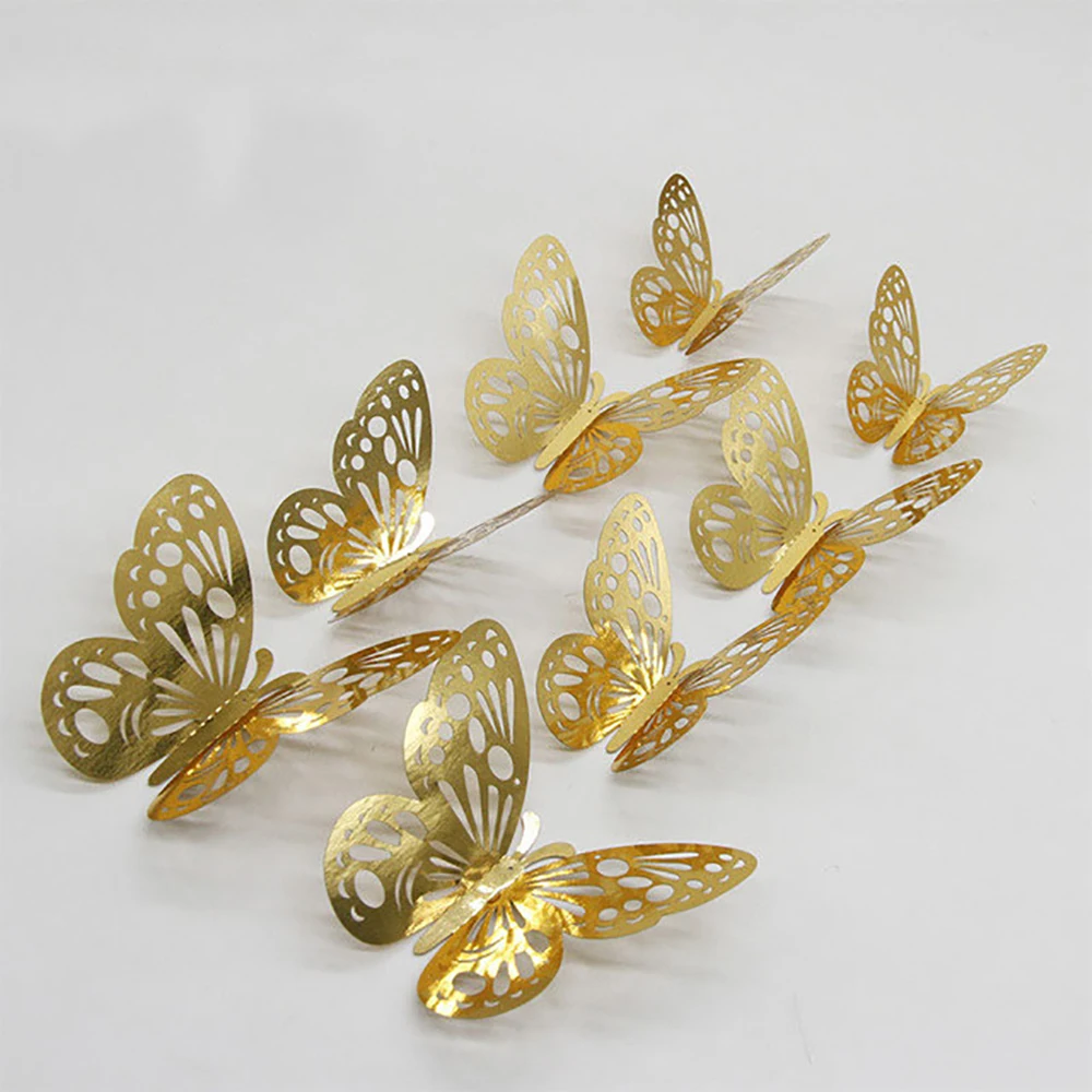 

12pcs/Set Gold Metal Hollow Butterfly Wall Stickers Wedding Butterfly Living Room Decoration for Kids Festival Accessories