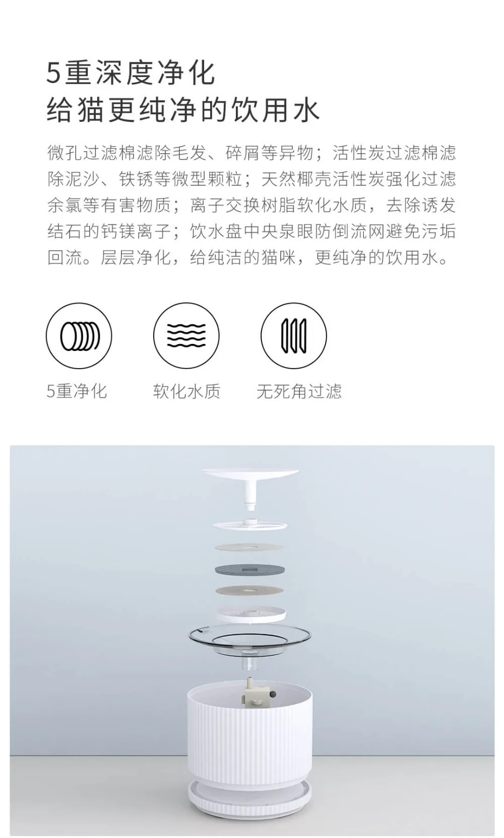 Xiaomi Mijia Smart Cat диспенсер для воды для домашних животных очиститель воды 5 Слои фильтр 360 градусов Открытый питьевой лоток животных для фонтанчика питьевой воды