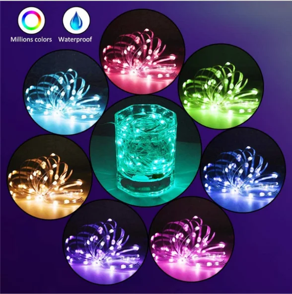 

USB LED RGB String Light Bluetooth App Remote Control Copper Wire String Lamp Waterproof Lights for Christmas Tree Decoration