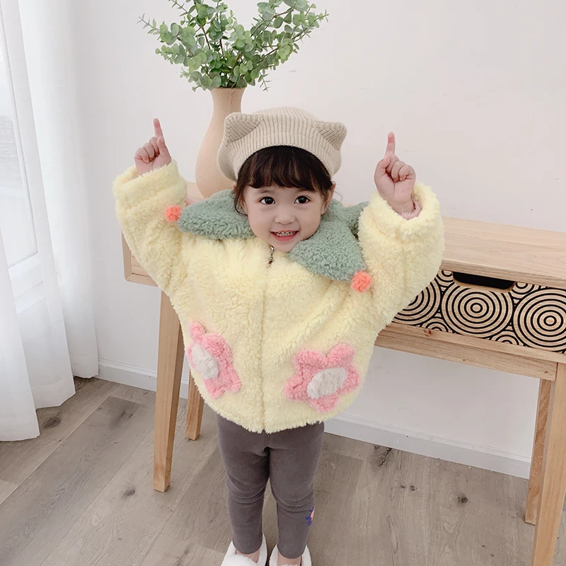 

Детская флисовая куртка с подсолнухом, для девочек, зимняя, плотная, хлопковая