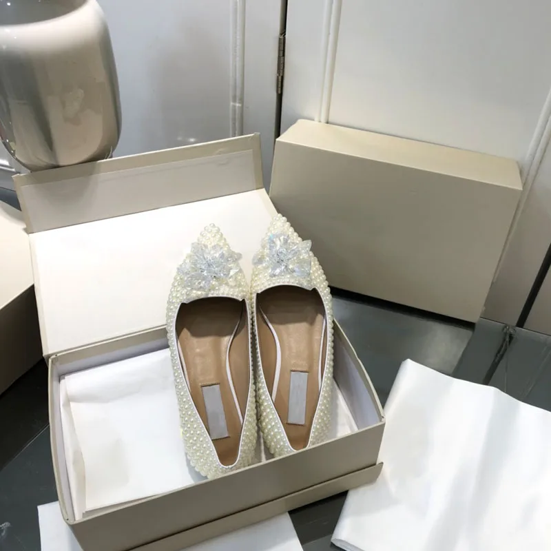 

2021 Summer Brand Fashion Designer Luxury Brand Full Pearl Flat Single Shoes Women 35-40 Frame Dust Bag 2021