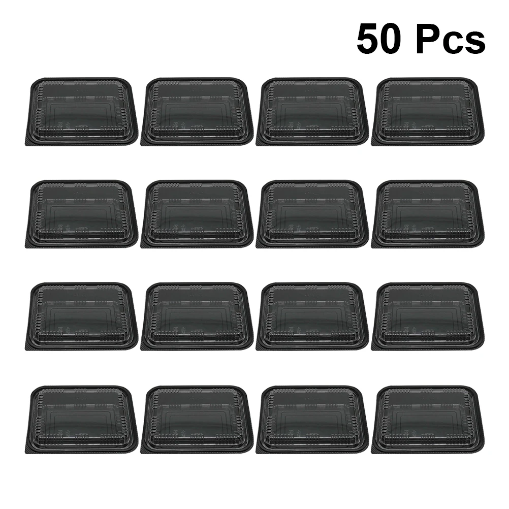 50pcs Disposable Fruit Takeaway Food Packaging Take Out Box Salad Cake Packing Container Rectangle Takeout (Black) |