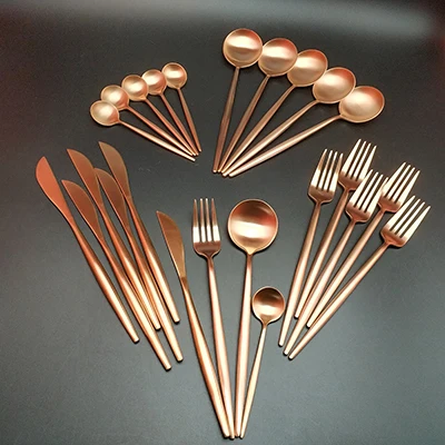 24pcs Горячая Распродажа, 4 шт./24 шт., 304 нержавеющая сталь, золотые столовые приборы, вилка, ложка, нож, столовые приборы, столовые приборы, Корейская ложка, кухонная посуда, набор - Цвет: 24pcs