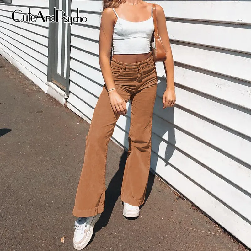 Casual Harajuku Braun Flare Hose Frauen Streetwear Vintage Hohe Taille Hose Mode Ästhetischen 90s Cargo Pant Cuteandpsycho