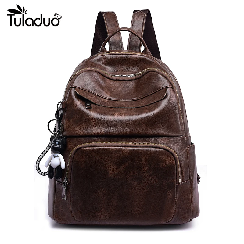 Винтажный маленький кожаный женский рюкзак для девочек-подростков школьные