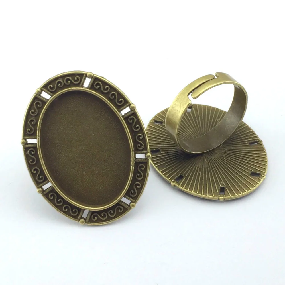 

18*25mm 5pcs Ring Setting Antique Bronze Plated Adjustable Oval Glass Cabochon Blank Base Supplies for Jewelry F101