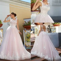 scoop ball gown wedding dress sleeveless lace appliques bandage back princess 2020 modest sleeveless bridal gowns spring garden