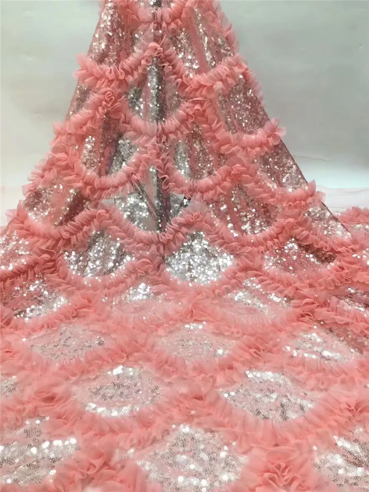 

Уникальный стиль, модные розовые блестки, 3D Цветочная вышивка, французская кружевная ткань, горячая Распродажа, Африканское кружево, ткань ...