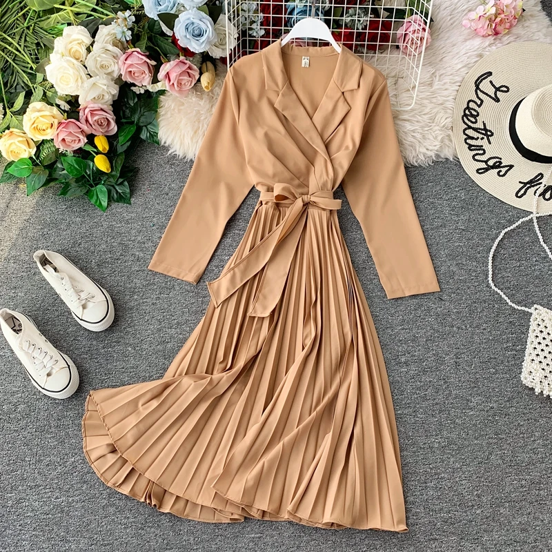 Элегантное женское платье Блейзер сексуальное Плиссированное офисное с V