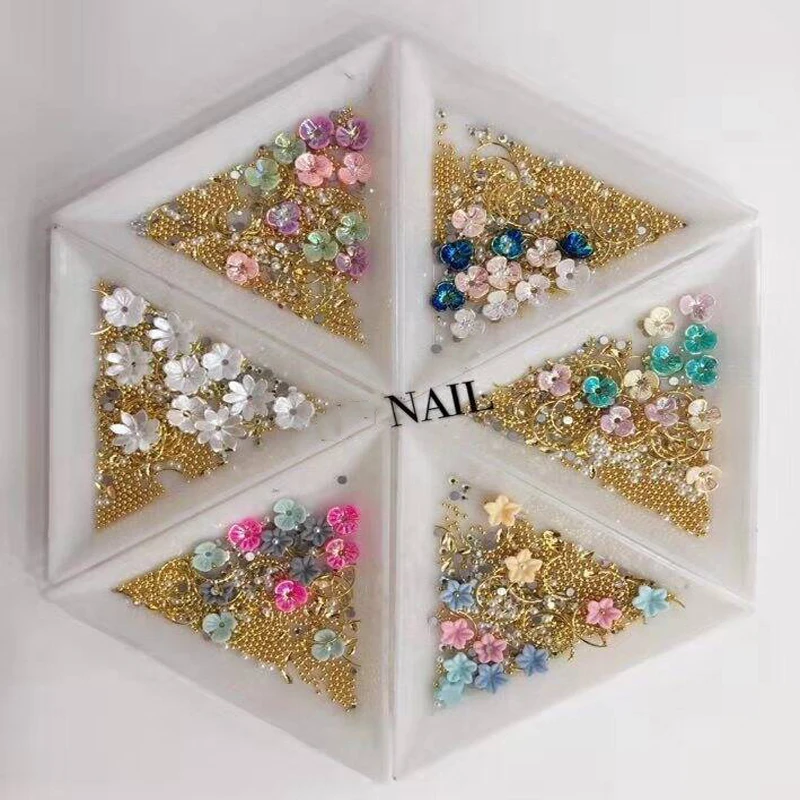 1 баночка смешанный цветок драгоценный камень стразы золотые бусины и жемчужные