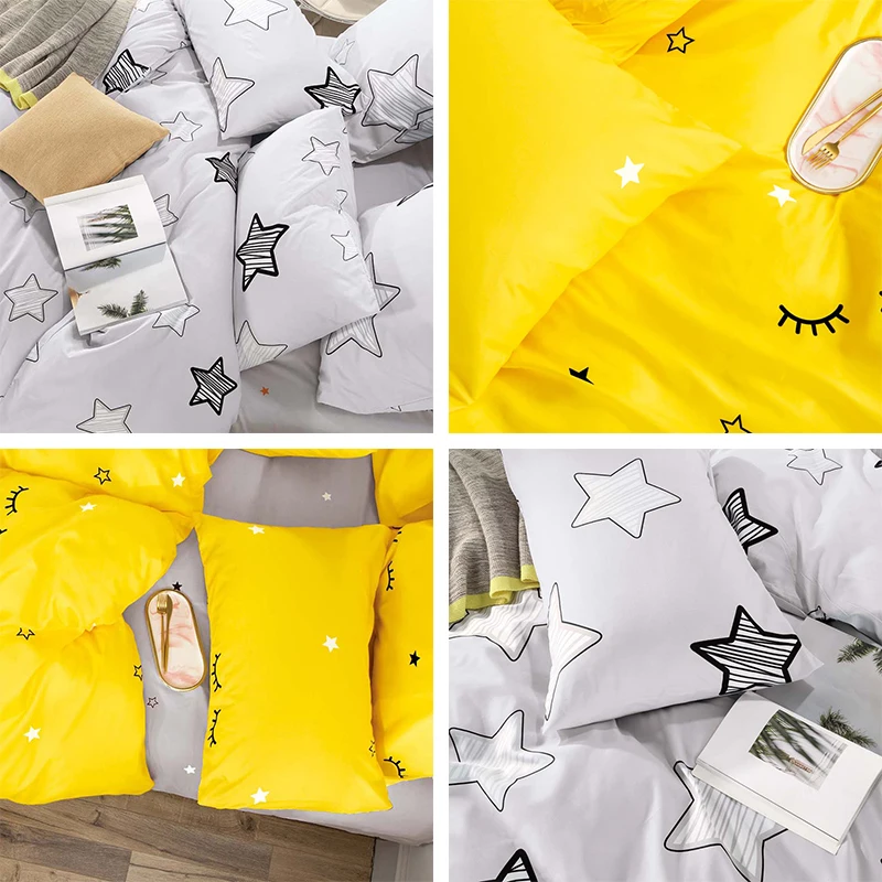 YAXINLANпостельное белье комплект хлопок Двусторонний дизайн мультфильм однотонное
