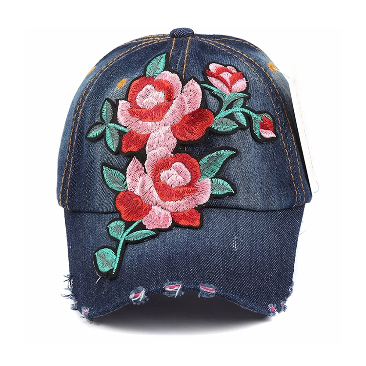 Wholesale Fashion New Denim Vintage baseball cap good quality rhinestone Floral cap Hip Hop Cap snapback hats for men and women