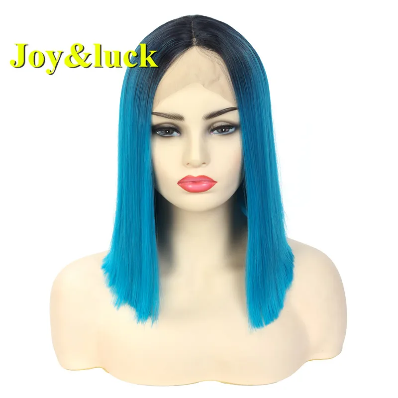 

Synthetic Lace Wig Short Bob Straight Black Root Ombre Blue Wigs For Women Midlle Part Daily Use Ombre Hair
