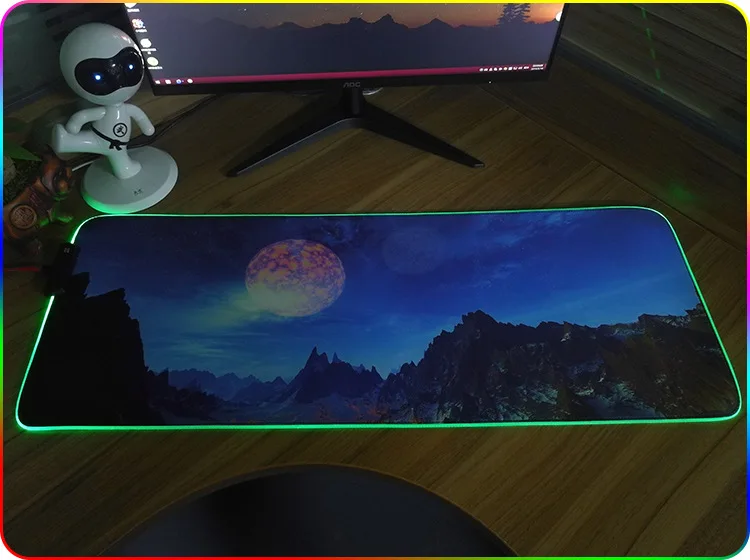 Большой размер игровой коврик для мыши Rgb пользовательский светодиодный коврик с цветным освещением натуральный каучук нескользящий Стильный коврик для клавиатуры пейзаж Звезда Луна летучая мышь 4 - Цвет: landscape