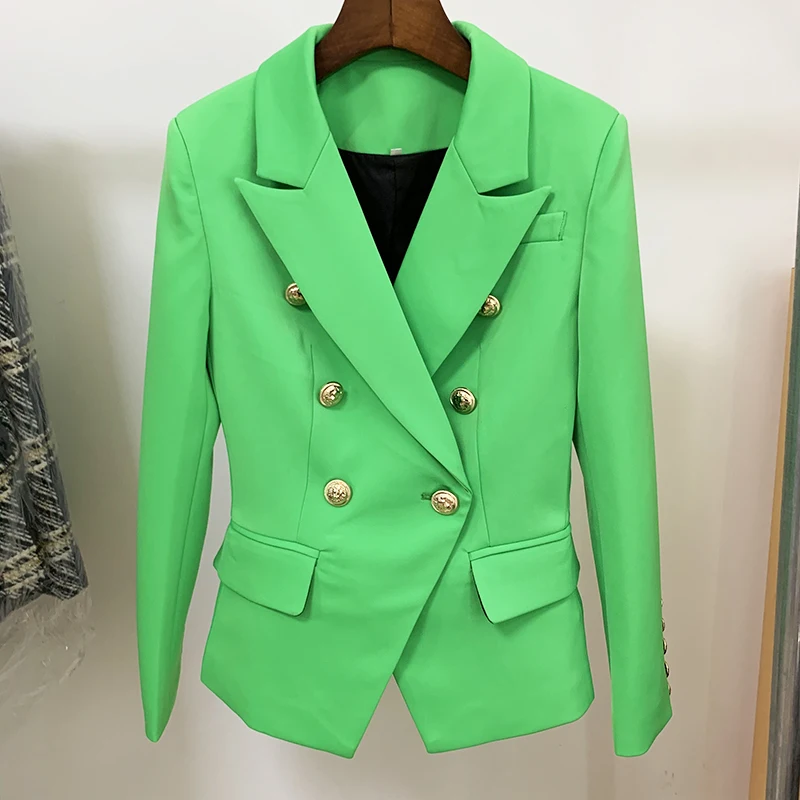 HIGH STREET 2021 New Designer Blazer Women's Metal Lion Buttons Double Breasted Classic Blazer Jacket Apple Green