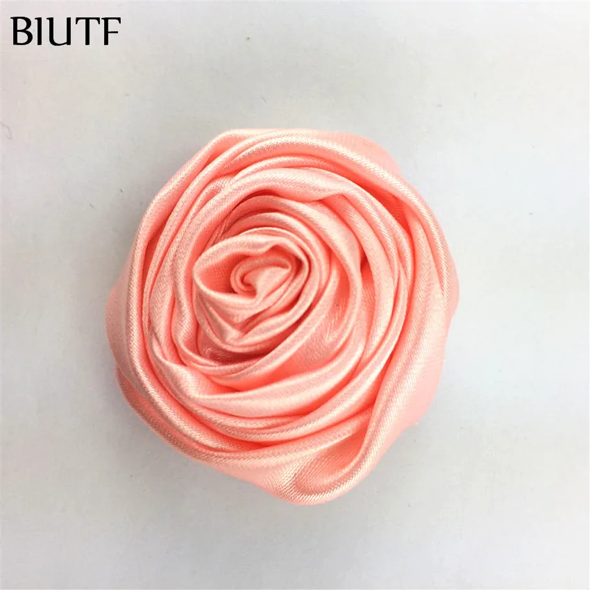22-peach 10 шт./лот, 5 см, свернутый атласный цветок, бутон розы, цветок с зажимом для волос, милые аксессуары для головных уборов, свадебный букет, FH44 - Цвет: 22-peach