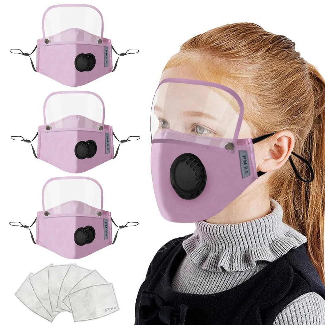 

3PCS Children Washable Reusable Face Mask With 6 Filters And Detachable Eye Shield Protective Respirator Breathable mascarillas