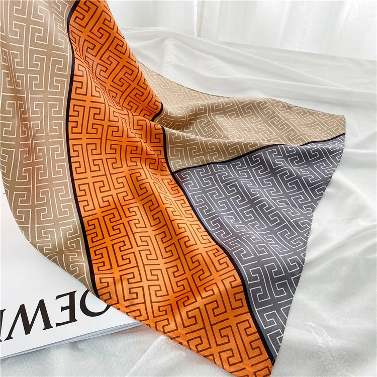 Online OMEA 100% seide langen schal frauen orange patchwork gestreiften bandana kopf schal luxus headwraps designer mode schal Geometrische