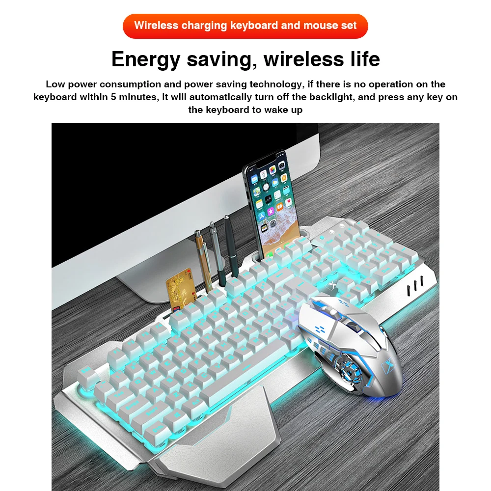 

Durable Keyboard Mouse Combos Classic Delicate K680 2.4GHz Wireless Rechargeable 26 Keys Non-Conflict Keyboard 6 Button Mouse