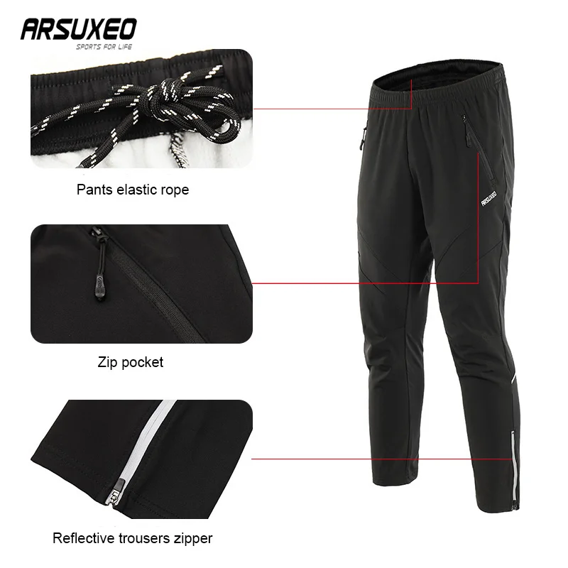ARSUXEO зимние велосипедные штаны мужские быстросохнущие спортивные штаны MTB Штаны флисовые ветрозащитные брюки отражающие брюки