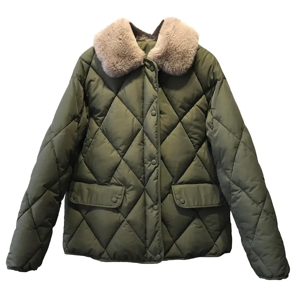 Имитация кроличьего волоса отложной воротник хлопковое Стеганое пальто для