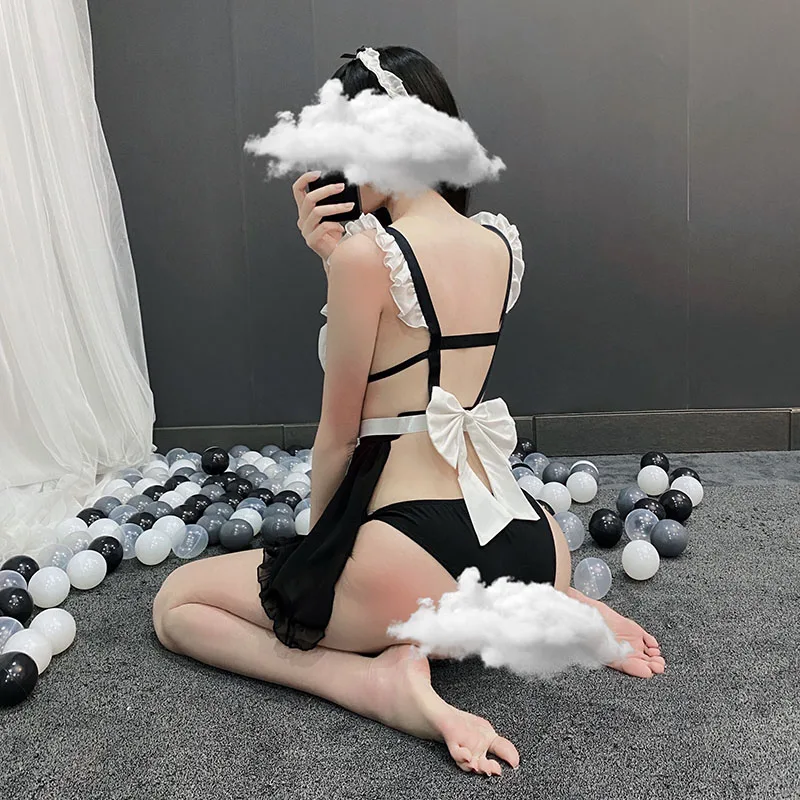 

Sexy Erotic Bowknot Maid Cosplay Lingerie Classical Costumes Kawaii Uniform Lace Outfit Sm Porno Suit Temptation For Women