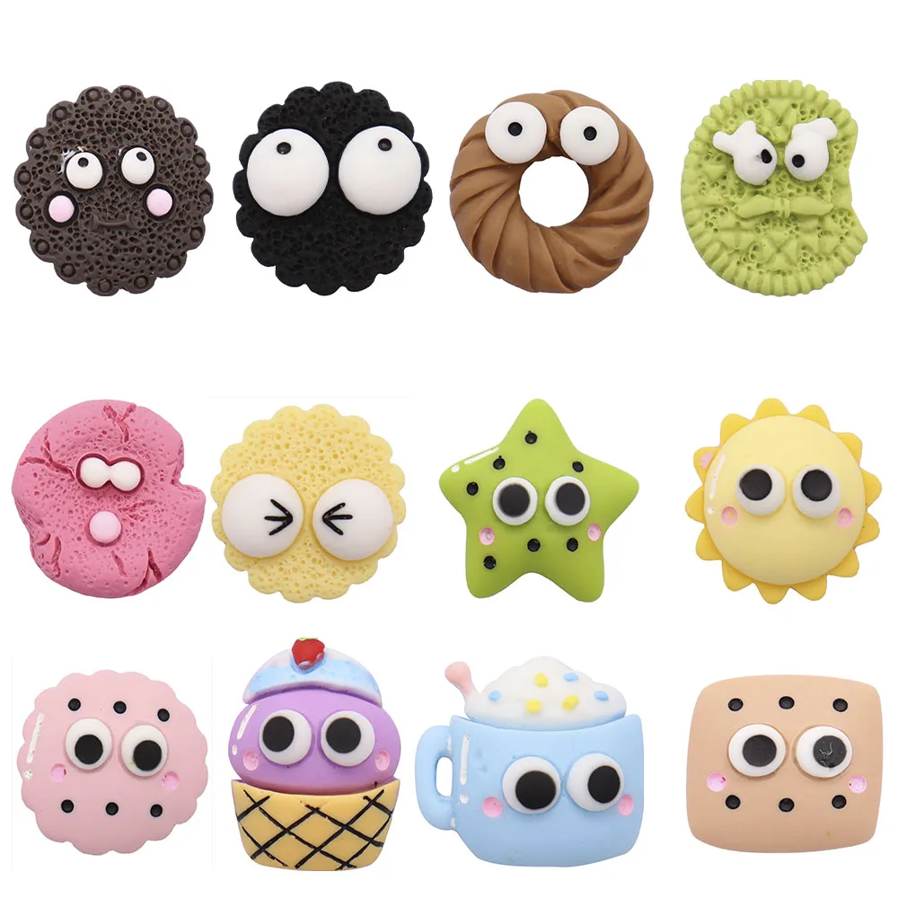 

Mix 50PCS Resin Cute Cartoon Sweets Fridge Magnetic Sticker Kawaii Sun Star Cookies Biscuits Expression Refrigerator Magnet