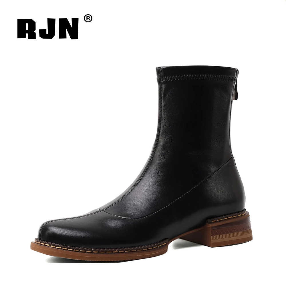 

Команде RJN новые эластичные удобные ботильоны круглый носок квадратный каблук высокого качества ручной работы в ретро-стиле Mori обувь для де...