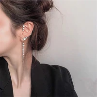 flashbuy single new korean rhinestone earrings shiny drill arc ear hanging clip earrings for women minimalist ear cuff