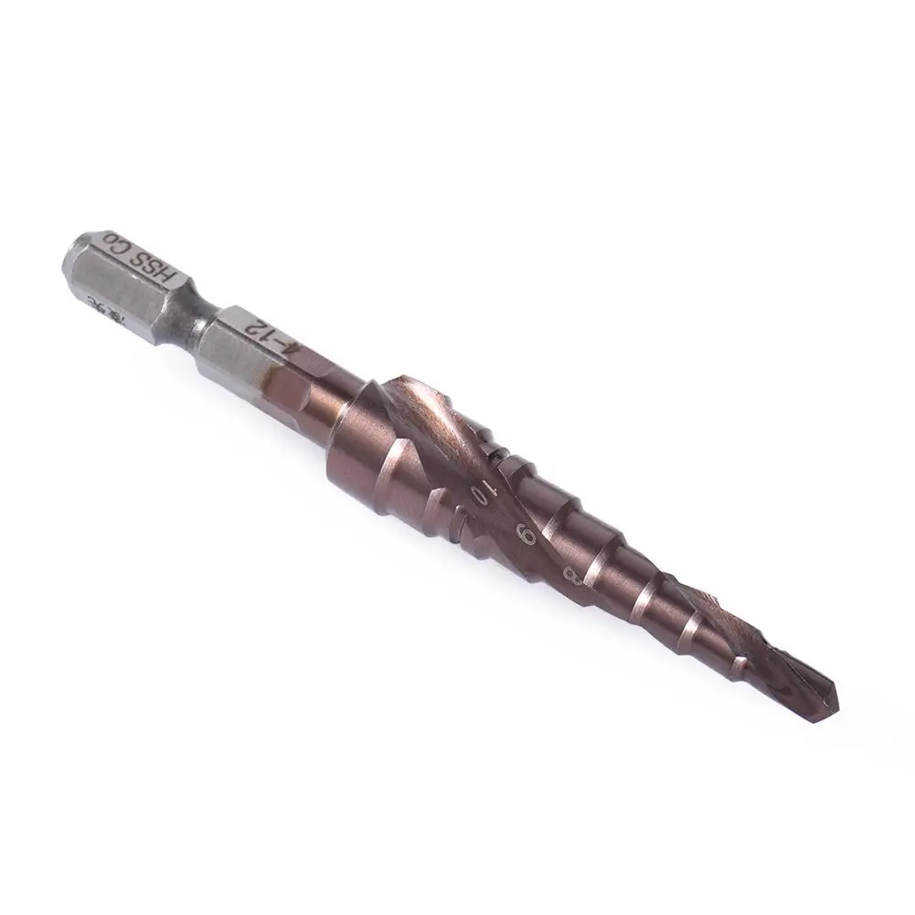 

M35 HSS-CO Step Drill Bits 3-12mm Metalworking Spiral Groove 1/4 Inch Hex Shank Stainless Steel Tapping Cobalt Plating 1PC