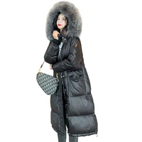 black hair jacket women x long winter hooded fur collar detachable windproof pu oversize cotton padded parkas