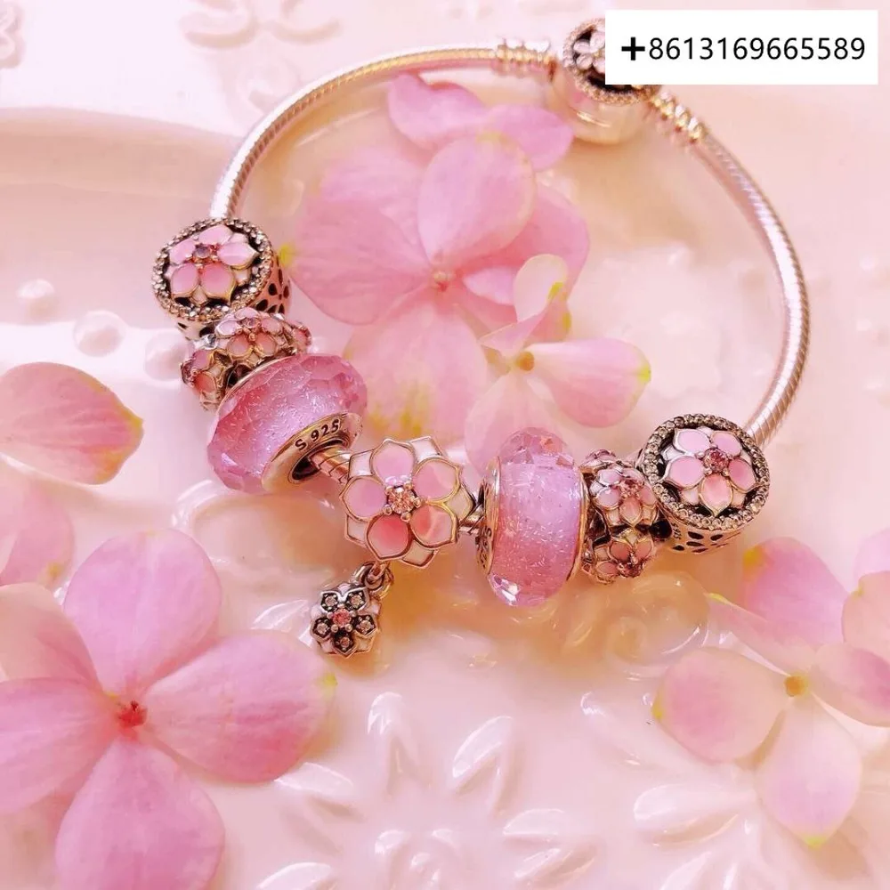 

100% Pure Silver Original Copy 1:1 High Quality New Meihua Pink Bracelet Series Factory Direct Batch Free Postage