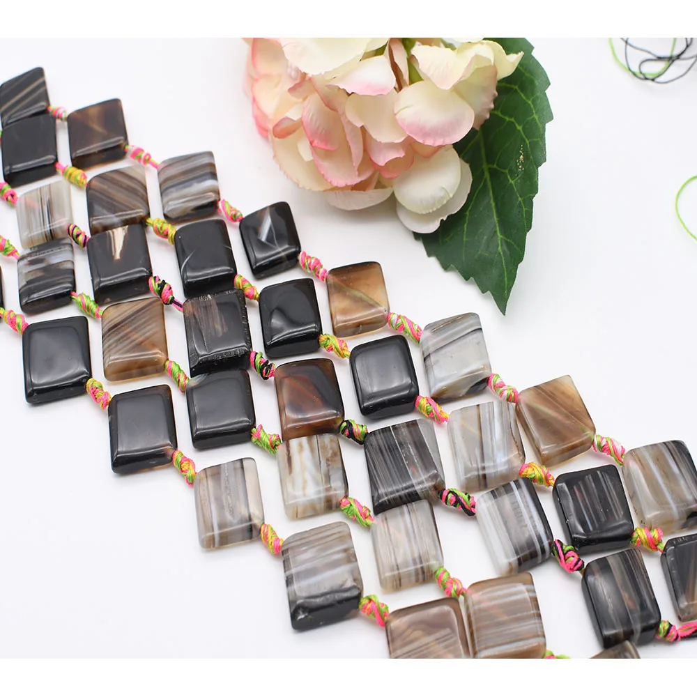 

2strands/lot 20mm Natural Multicolor stripe Square shape Agate stone beads For DIY Bracelet Necklace Jewelry Making Strand 15"
